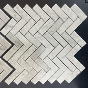Bianco Carrara Marble 1x3'' Herringbone Polished Mosaic Tiles