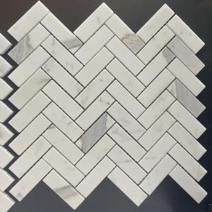 Calacatta Gold Marble 1x3'' Herringbone Polished Mosaic Tiles